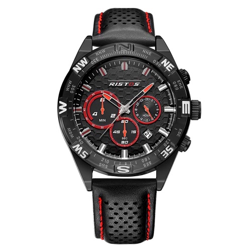 RISTOS 3ATM Water-resistant Sport Watch Men Quartz Watches Male Wristwatch Calendar