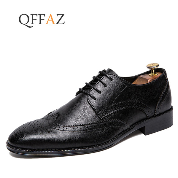 qffaz new arrival bullock design men classic business formal shoes pointed toe leather shoes men oxford dress