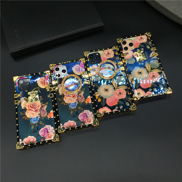 Luxury Glitter Square Case for iPhone 13 12 11 PRO MAX Holder Cover Flower Phone Cases for iphone X XS Max XR 7 8 Plus 6 6S Plus Coque