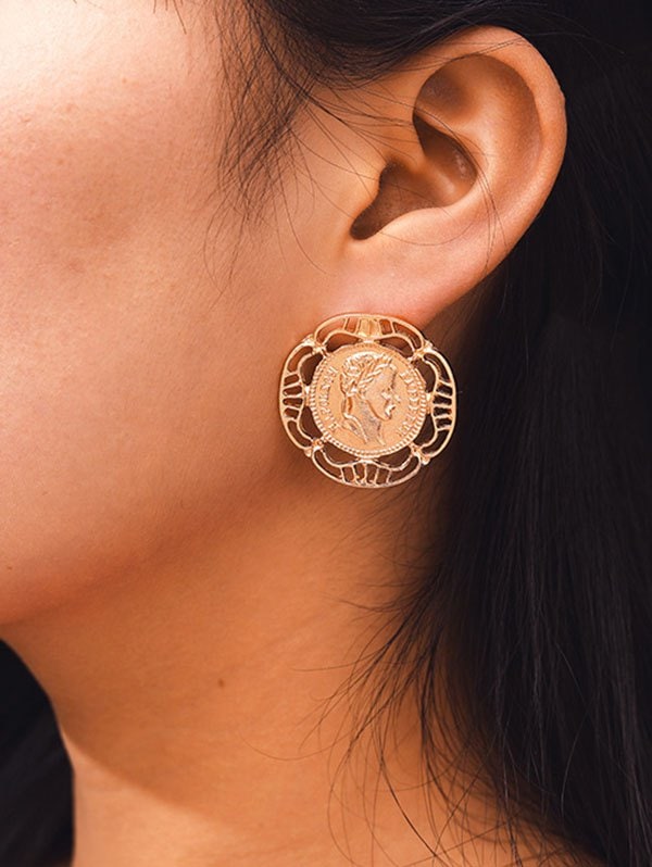 Hollow Out Coin Stud Earrings