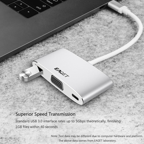 EAGET Mulifunction Type-C to C + VGA + USB 3.0 Adapter 4 in 1 Male To Female HUB Converter with PD for MacBook Notebook Laptop Computer CH12