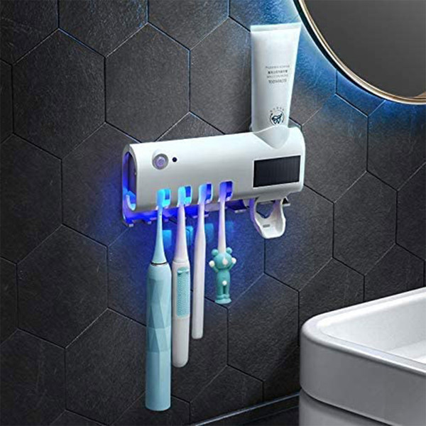 uv electric toothbrush holder, kids toothbrush holder solar wall mounted with 4 toothbrush holder slot toothpaste dispenser shaving razor