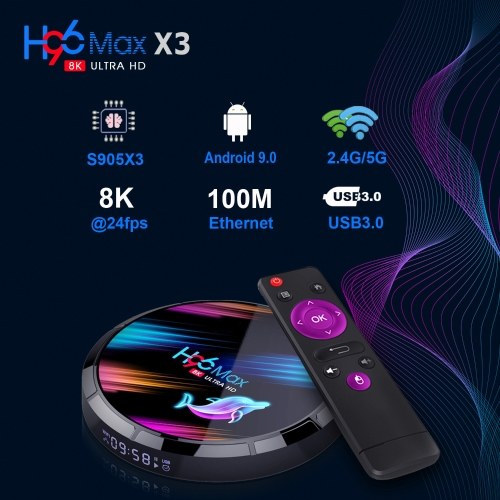 H96 Max X3 Smart Android 9.0 TV Box 4 Go / 32 Go S905X3 Netflix Youtube H96MAX