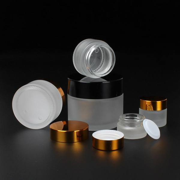 50g 30g 20g 15g 10g 5g Frost Glass Cream Jar with silver gold black lids 1oz Glass Container 1/3oz Cosmetic Packaging F1817