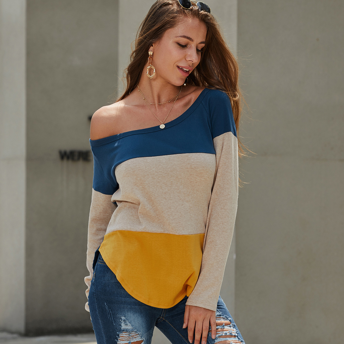Chic Color Blocked Long-sleeve Top