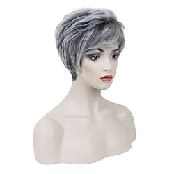 perruques courtes de lutin gris bouclés avec une frange perruques courtes en couches pour les femmes daliy cosplay synthétique perruques coupe courte Lightinthebox