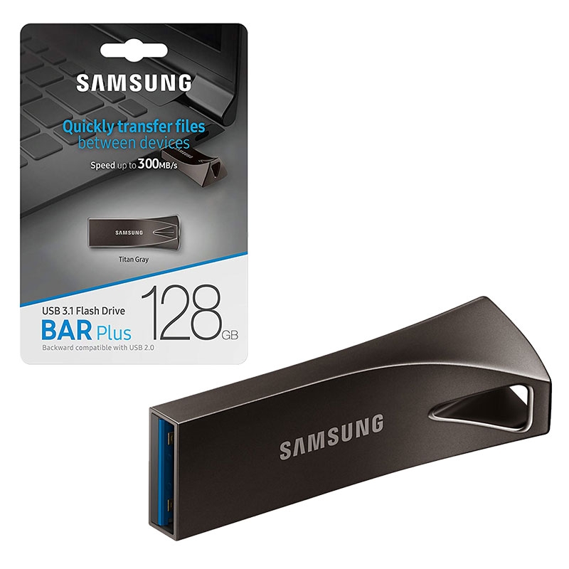 Samsung 128GB Bar Plus USB 3.1 Flash Drive 300MB/s - Grey - MUF-128BE4EU