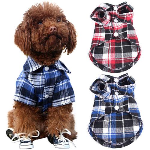 selling cute pet dog puppy plaid shirt coat clothes t-shirt apparel size xs s m l bi95