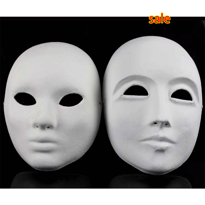 wholesale new hand-painted pulp plaster covered paper mache blank mask female male mask with elastic 20pcs/lot