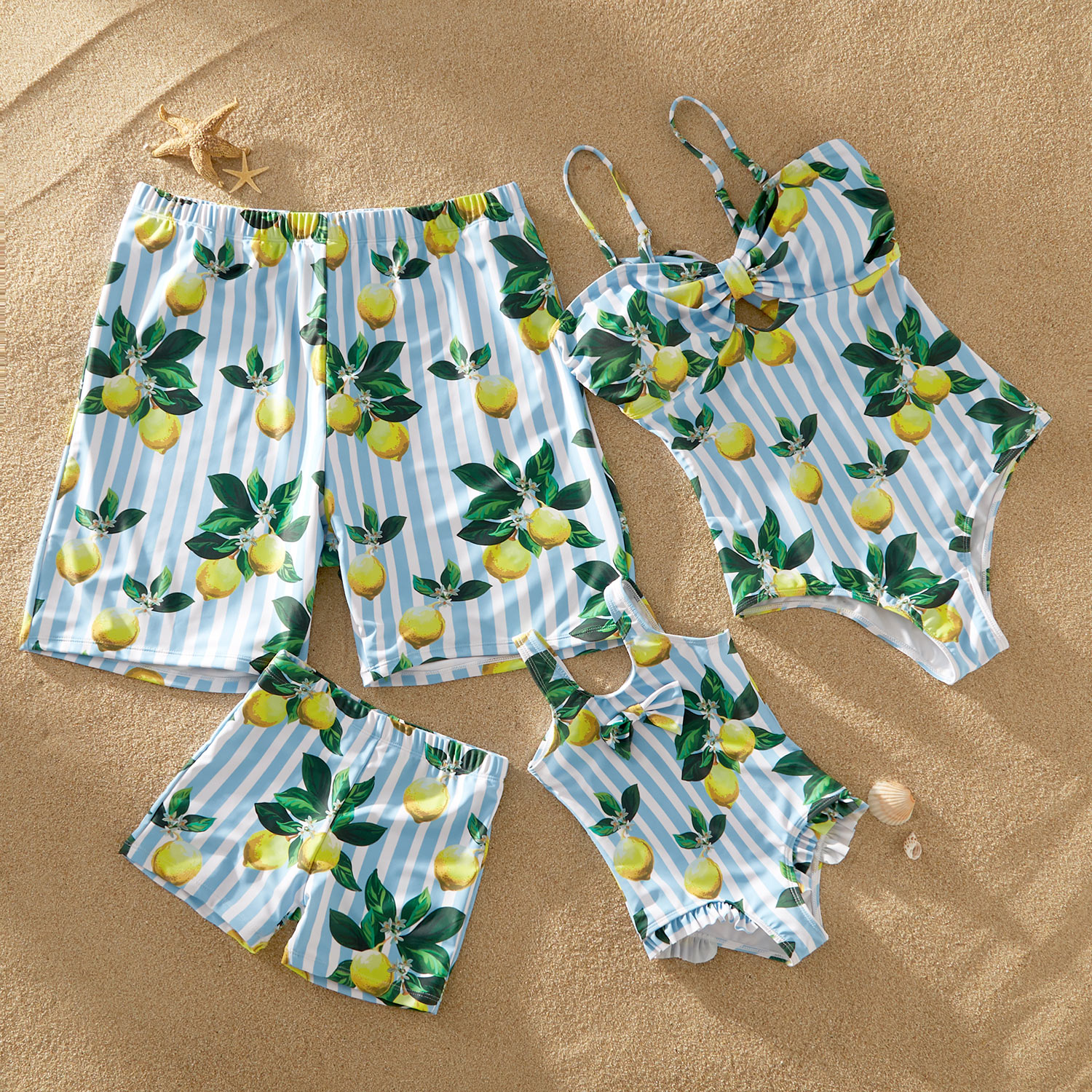 Mosaic One-piece Lemond Pattern Bowknot Family Matching Swimsuits