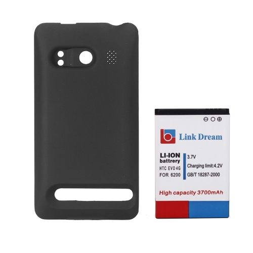 3700mAh Rechargeable Li-ion Battery High Capacity Replacement + Black Back Cover for HTC EVO 4G 6200