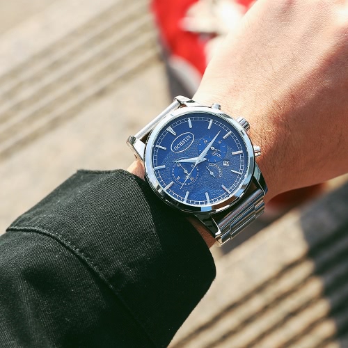 OCHSTIN Luxury Stainless Steel Men Business Watch Quartz Water-Proof Chronograph Sports Style Casual Wristwatch Masculino Relogio + Box
