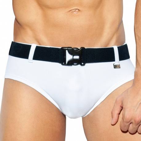 ES Collection Belt Pique Swim Briefs - White XL