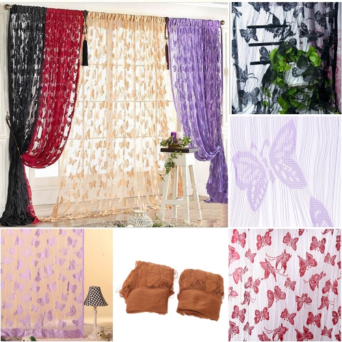 2Pcs 100*200cm Elegant Butterfly Pattern Pure Color Tassel String Door Window Curtain Divider Room Wall Decoration White