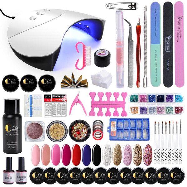 full nail manicure set with 36/24w uv led lamp nail art tools sets soak off paint gel polish poly gel for manicure art set