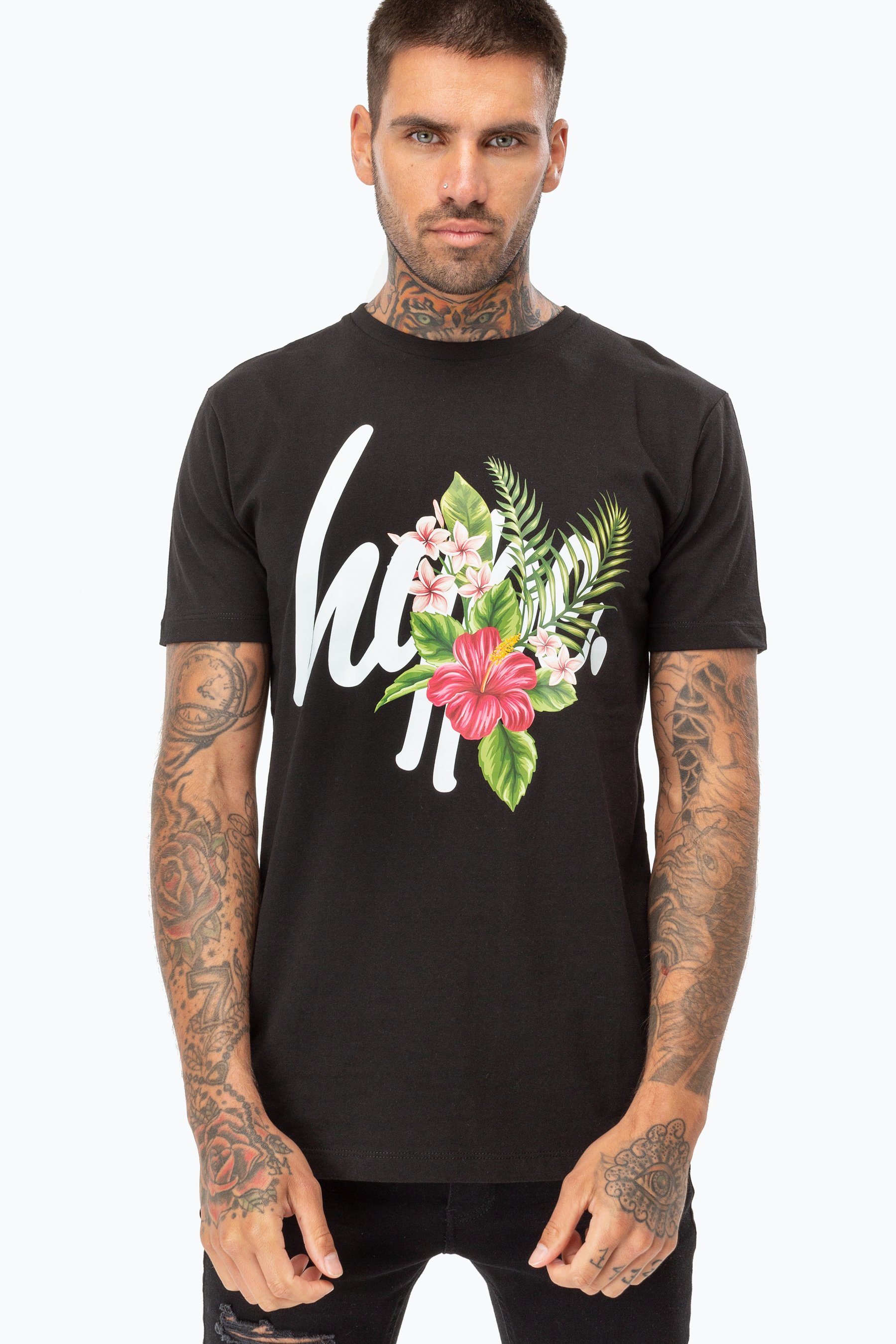 Hype Hawaiian Script Men's Black T-Shirt | Size Small