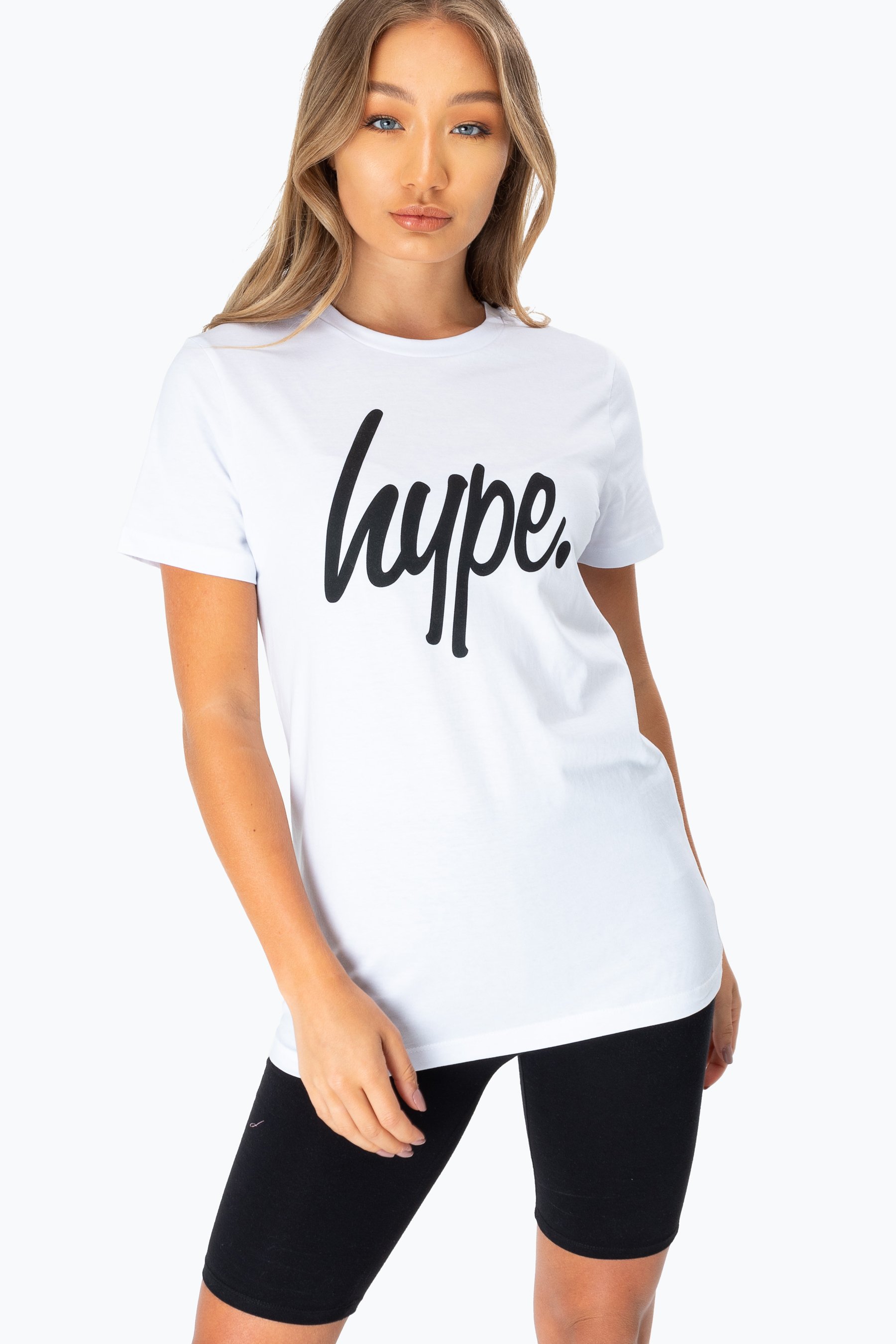 Hype White Black Script Womens T-Shirt | Size 16