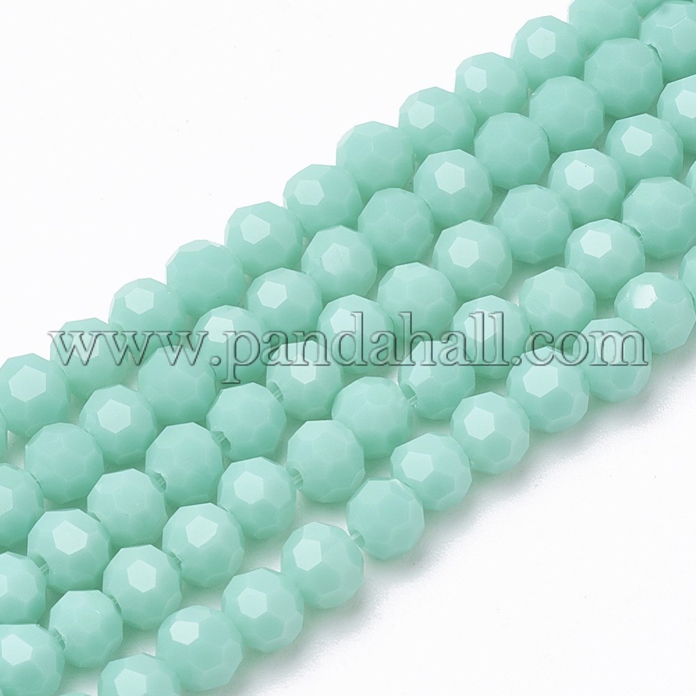 Opaque Solid Glass Bead Strands, Faceted Round, Turquoise, 4~5mm, Hole: 0.5mm; about 100pcs/strand, 14.7