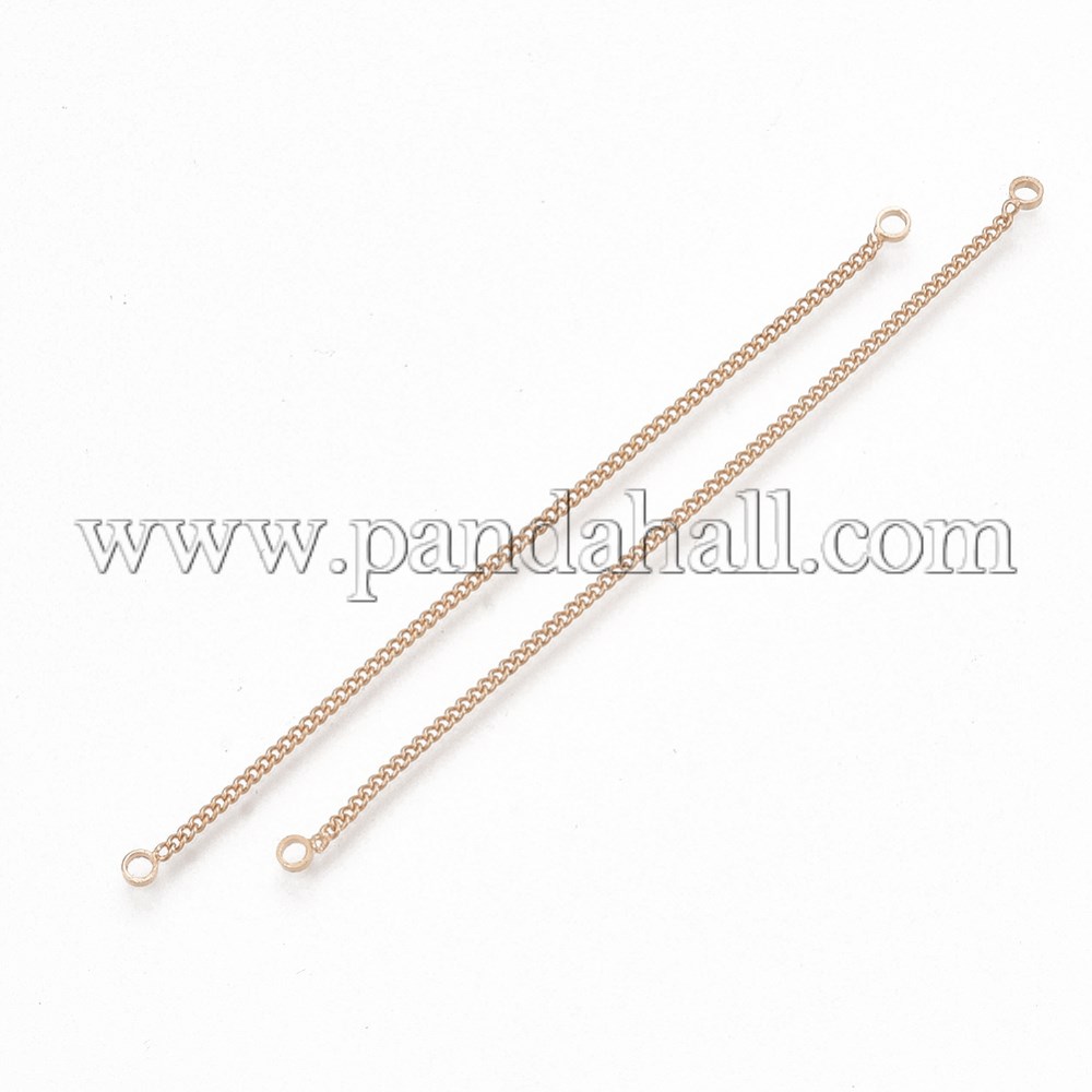 Brass Chain Links/Connectors, Rose Gold, 73~74x1x1mm, Hole: 1.6mm