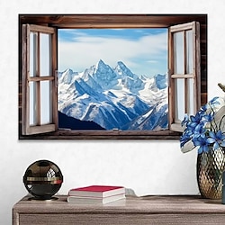Landscape Wall Art Canvas Fake Window Snow Mountain Prints and Posters Landscape Pictures Decorative Fabric Painting For Living Room Pictures No Frame Lightinthebox