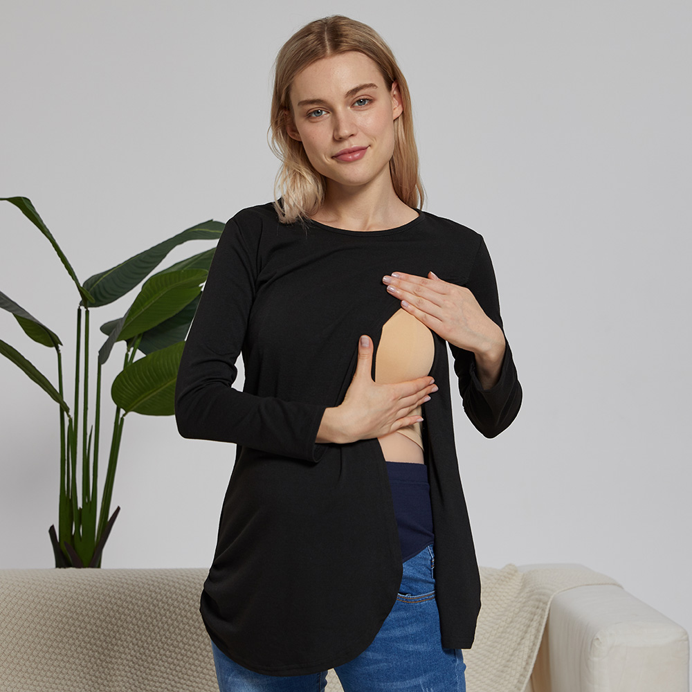 Casual Solid Long-sleeve Nursing Tee