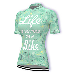 21Grams Women's Short Sleeve Cycling Jersey Spandex Green Leaf Bike Top Mountain Bike MTB Road Bike Cycling Breathable Sports Clothing Apparel / Stretchy / Athleisure Lightinthebox