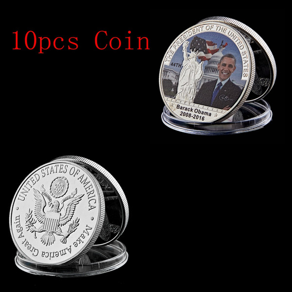 10pcs us 44th president obama statue of liberty silver coin 999 silver plated art collection for collection business gift