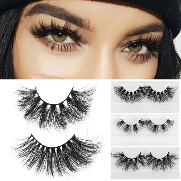 1 pair 25/27mm 3d mink hair false eyelashes thick long wispies multilayers fluffy eyelashes handmade eye makeup extension tools