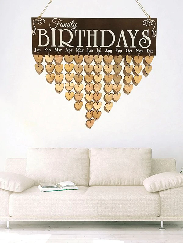 Heart Wall Hanging Family Birthday Wooden Calendar