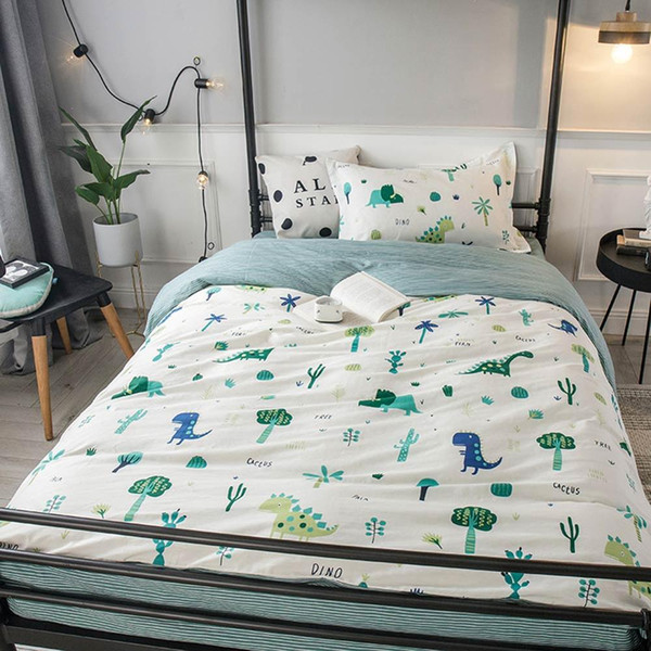 2019 cartoon green dinosaurs trees dormitory 3pcs bedding set twin hypoallergenic cotton bedlinens duvet cover set single bed