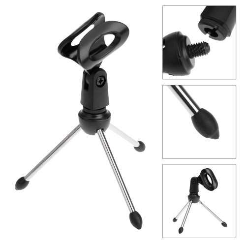 Desktop Mic Microphone Tripod Stand Holder Bracket with Rubber Cap Foldable Portable Durable
