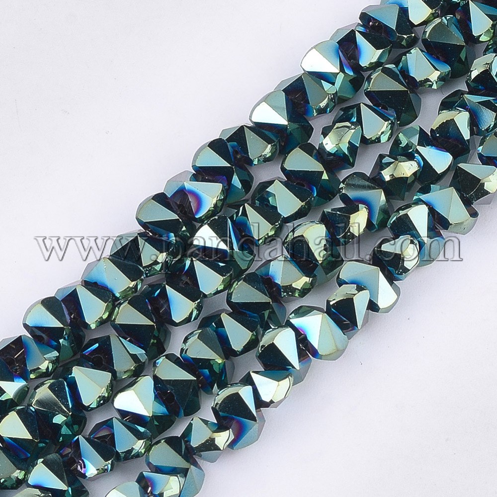 Electroplate Glass Beads Strands, Faceted, CadetBlue, 6~6.5x4.5~5x5.5mm, Hole: 1.2mm; about 100pcs/strand, 17.3''