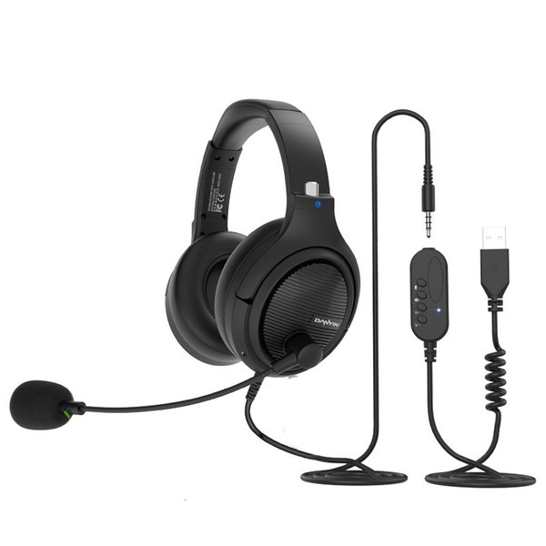 Headset 3.5 Plug in Customer Service Usb with Wire Control Business Office Operator Telephone Noise Reduction Ear Microphone