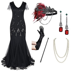 Flapper Dress The Great Gatsby 6 Pcs Retro Vintage Roaring 20s 1920s With Accessories Set Outfits Cocktail Dress Women's Sequins Costume Vintage Cosplay Party Evening Dress Lightinthebox
