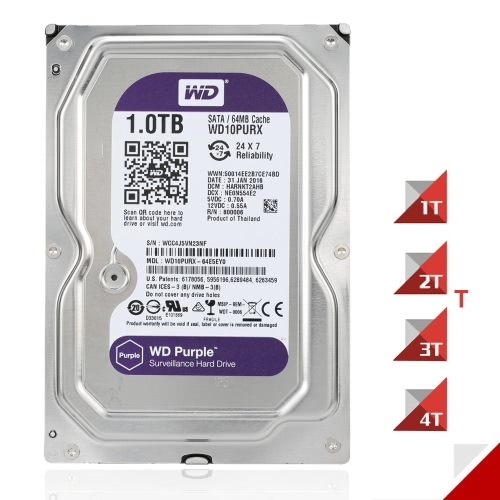 Western Digital WD Purple 4TB Surveillance Hard Disk Drive Desktop Internal HDD IntelliPower RPM SATA 6Gb/s 64MB Cache 3.5-inch WD40PURX