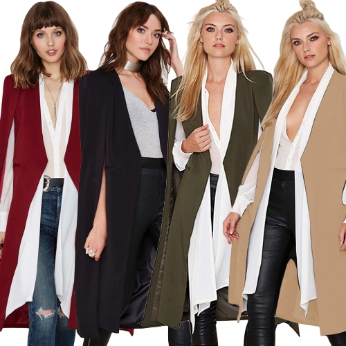 Autumn Women Long Cloak Blazer Coat Cape Cardigan Jacket Slim Office OL Suit Casual Solid Outerwear