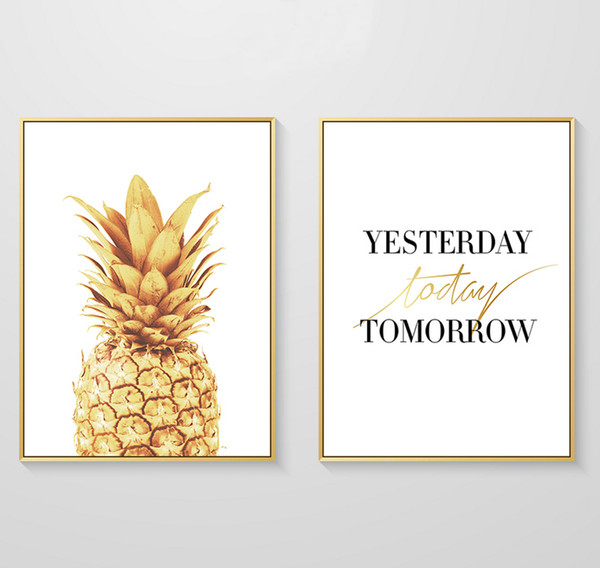 yesterday today tomorrow gold pineapple canvas paintings wall art poster pictures for living room home decor no frame