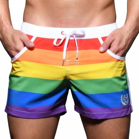 Andrew Christian Pride Stripe Swim Shorts - Rainbow S ON SALE