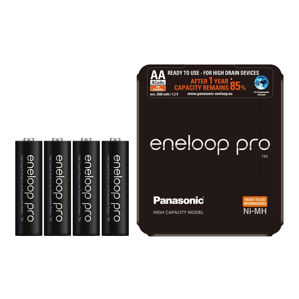 Panasonic Eneloop PRO AA Rechargeable Batteries NiMH 2500mAh - 4 Pack with Case