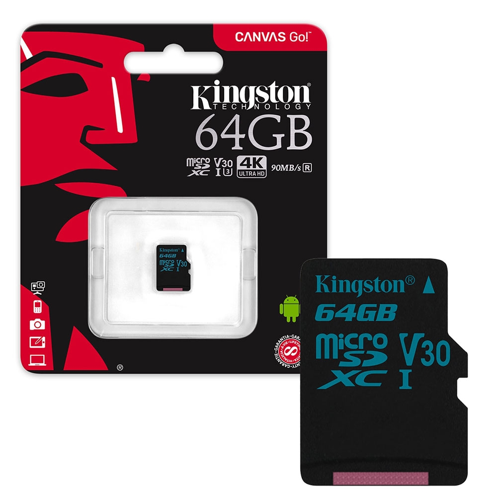 Kingston Canvas Go! MicroSDXC Memory Card 90MB/s UHS-1 V30 Class 10 - 64GB