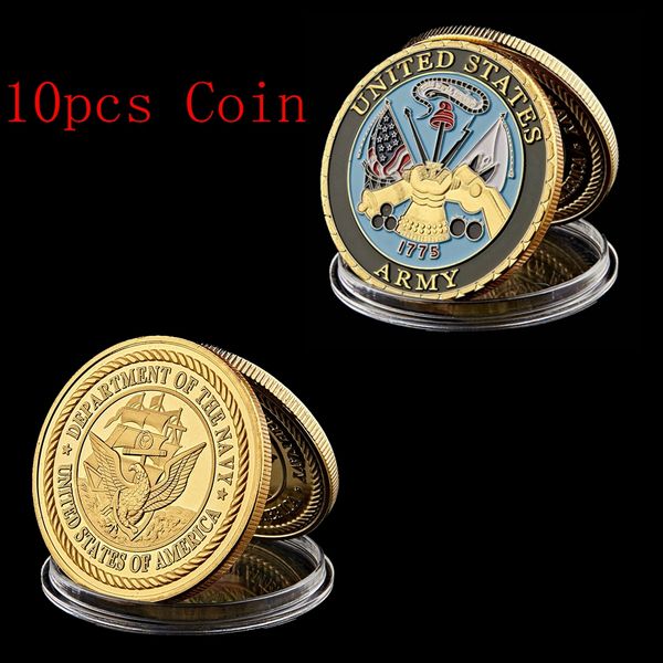 10pcs The United States Army Craft Department Of Navy 1oz Gold Plated Core Values Military Challenge Coin Collectibles