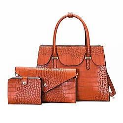 Women's Bag Set PU Leather Office Zipper Large Capacity Crocodile Watermelon Red Black Brown Lightinthebox