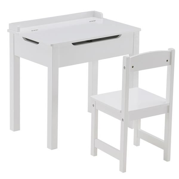 Garden Sets [59 40.5 x 59]cm MDF White Children's Study Table and Chair Set of 2 Can Open Drawers