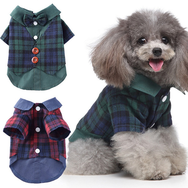 fashion gentleman plaid dog shirts pet clothes with bow pet wedding suit plaid formal shirt for small dogs cat products