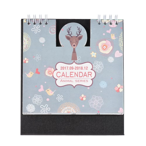 Cartoon Animals Table Calendar Mini Desk Planner with Stand 2017.9~2018.12 Office School Supplies