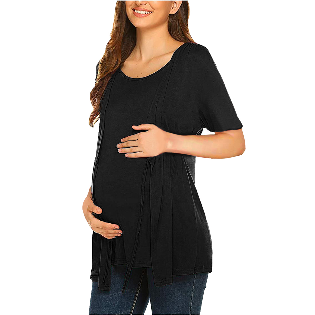 Stylish Solid Short-sleeve Nursing Tee