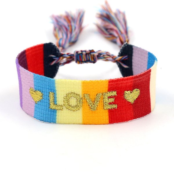 Souvenirs Woven Bracelet Simple and Versatile Jewelry Creative Gold Thread Embroidery Letter Love National Romantic Su