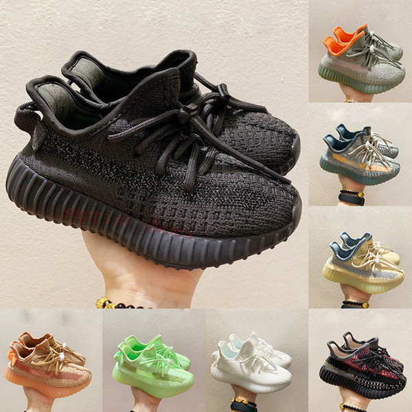 With Box Kanye West Kids Running Shoes Black Cinder Zebra Triple White V2 Trainers Boys Girls Toddlers Outdoor Sports Shoe kid Sneakers