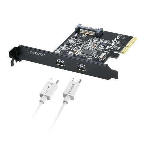 dodocool SuperSpeed USB 3.1 PCI-Express Card with Dual Reversible Type-C Ports 5V 15-Pin Connector Gen 2 10 Gbps Black