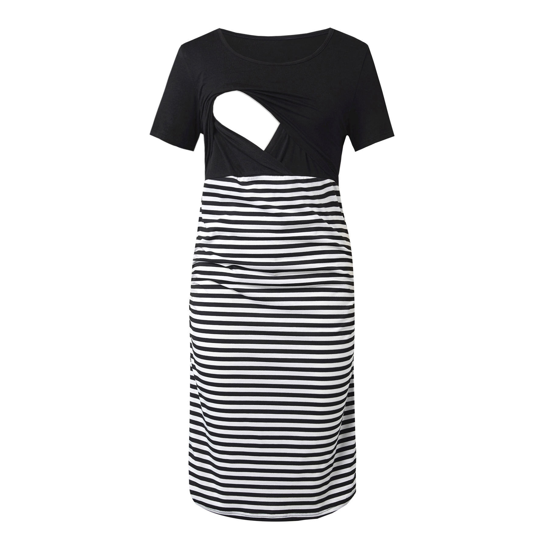 Casual Striped Short-sleeve Nursing Dress